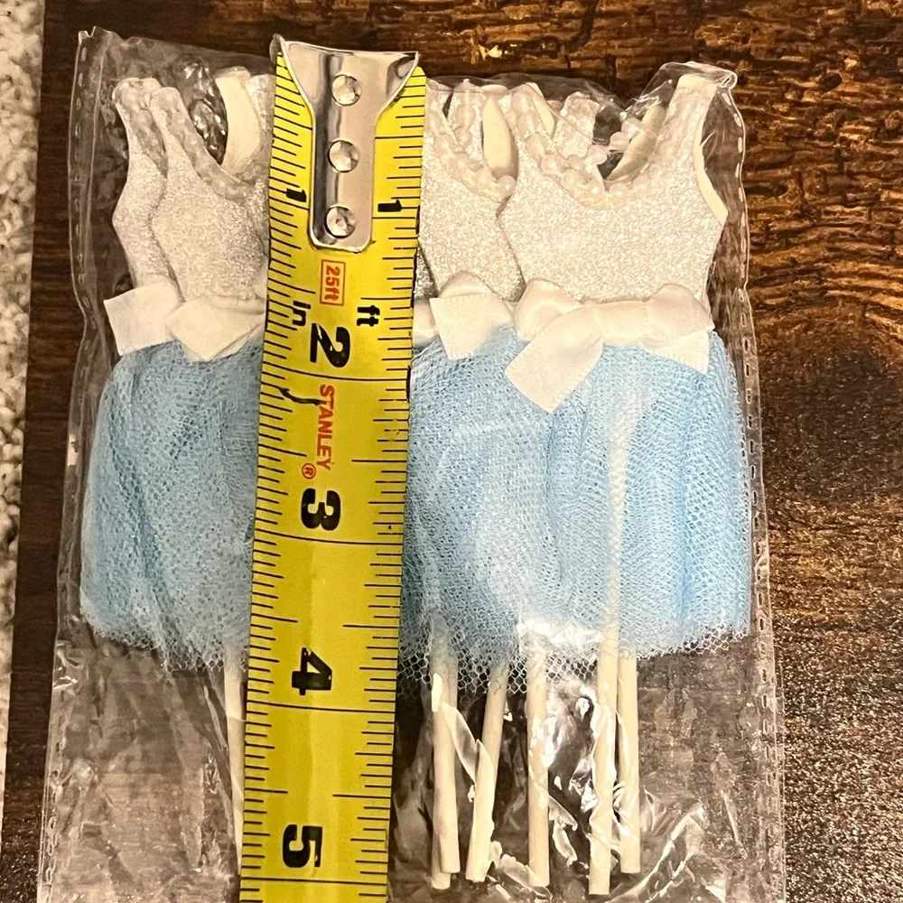 Blue Silver Ballerina Tutu Cake Topper for Girl Birthday Centerpiece Pack of 12